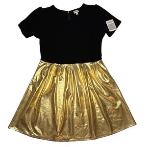 LuLaRoe Womens Dress Size 3XL Amelia Elegant Solid Black Gold Dipped 3X XXXL NWT